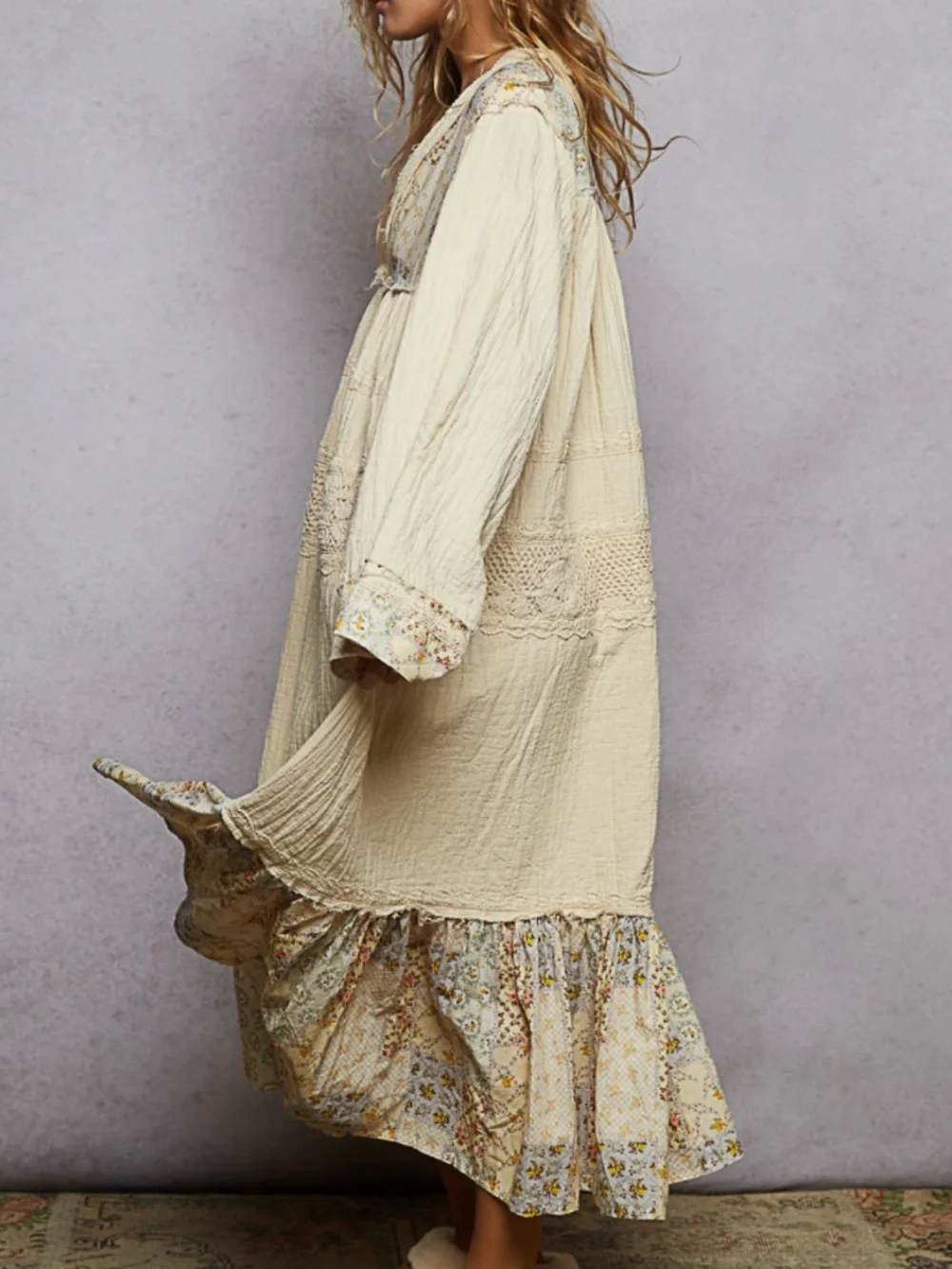 🎉 POL “ DARCY “ POL DOUBLE GAUZE DRESS WITH CROCHET DETAIL 64A - Picture 4 of 5